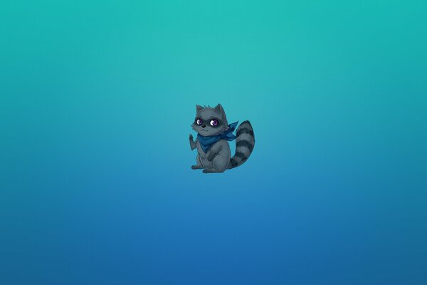 Striped raccoon on a bluish background