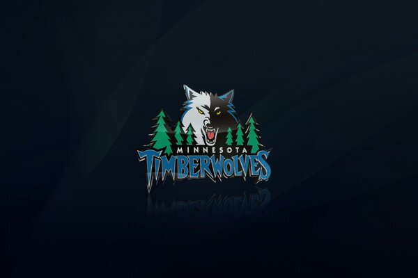 Emblema de baloncesto con lobo de bosque sobre fondo oscuro