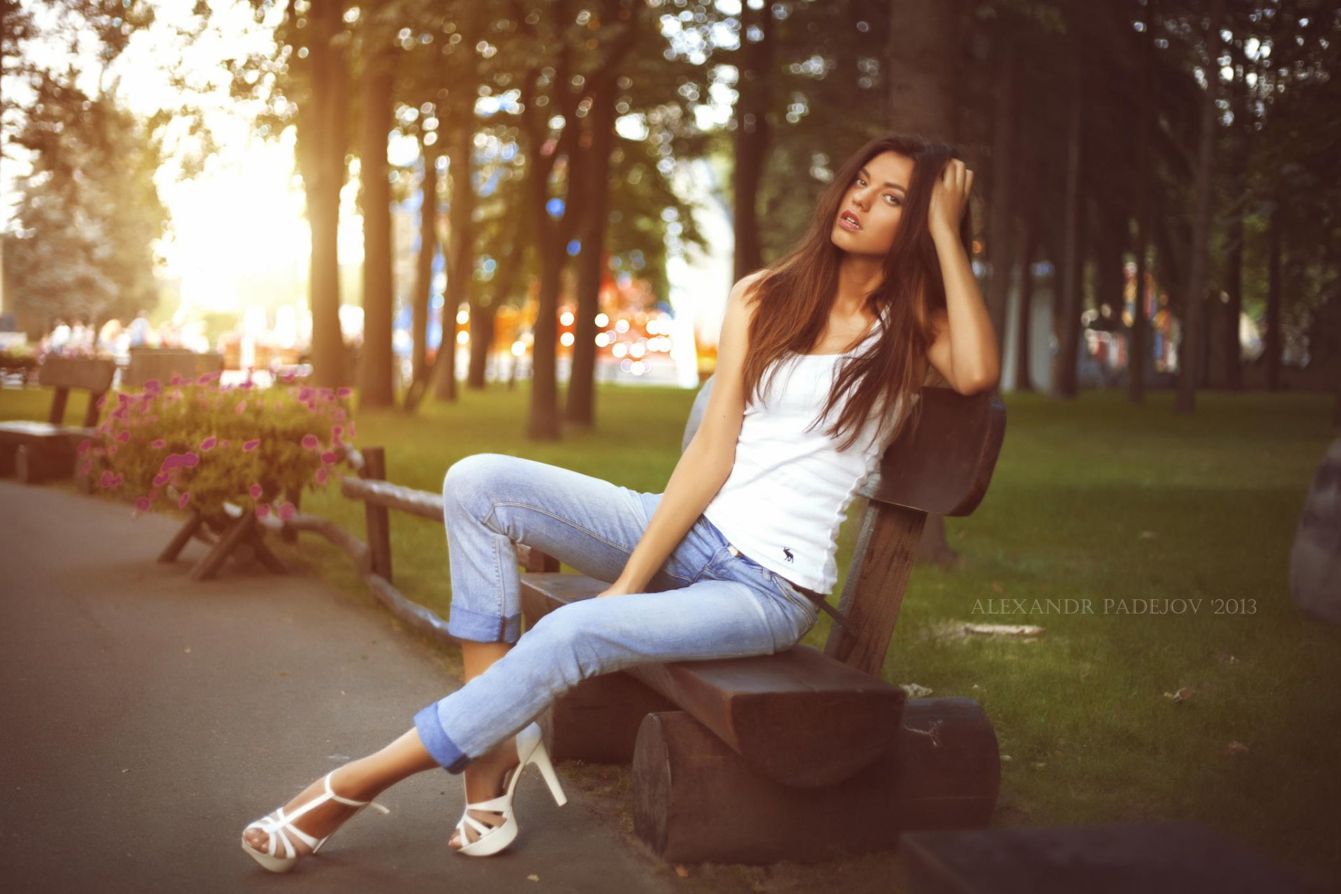 alexander deaths photographer park bench girl flower feet heels view beauty