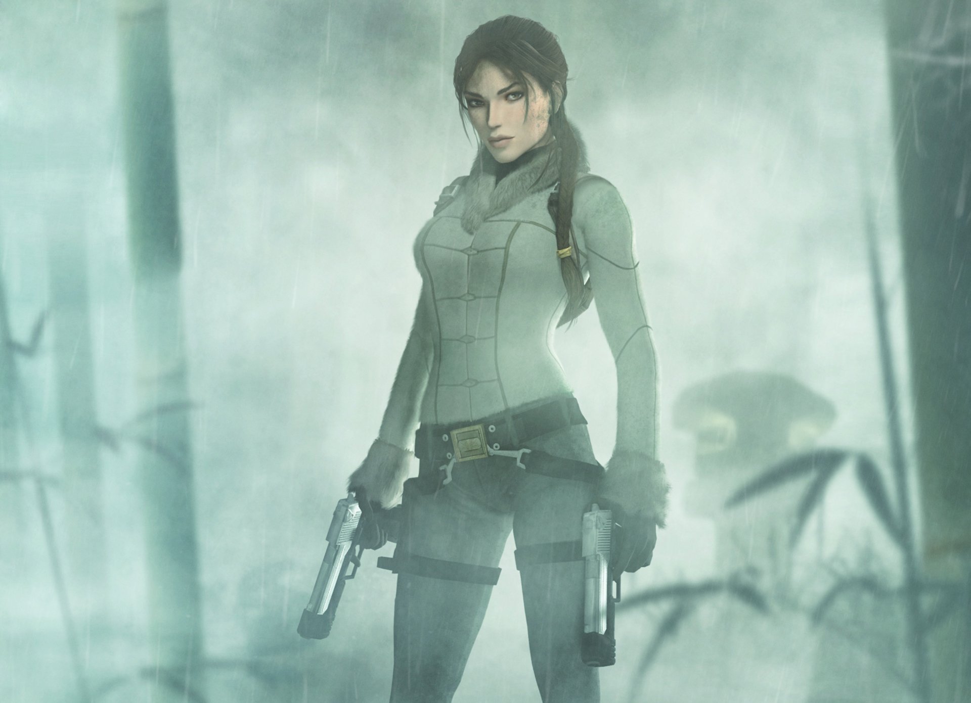 lara croft fille tomb raider brouillard pistolets