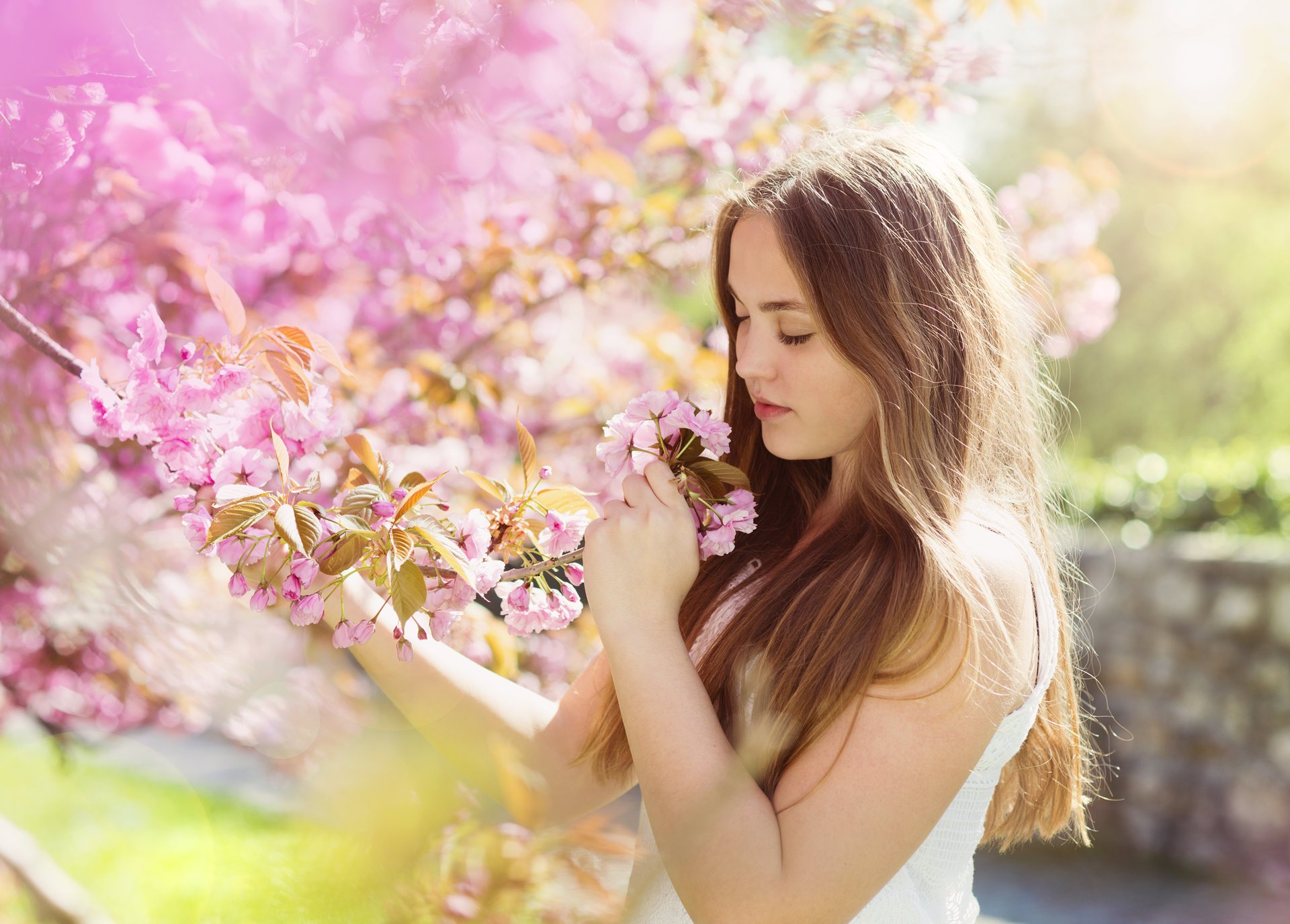 mädchen braunhaarige frühling blumen braune haare frühling