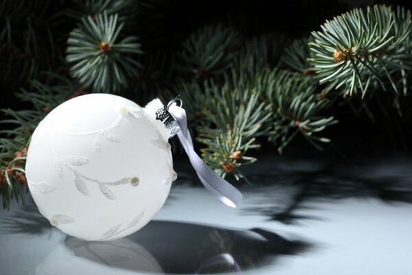 Beautiful snowy matte white Christmas ball