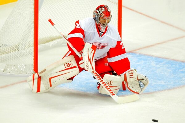 Gardien attrape la rondelle pendant un match de hockey