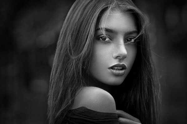 Black and white photo of a young girl