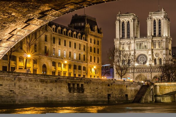 Under a bridge in Paris late at night