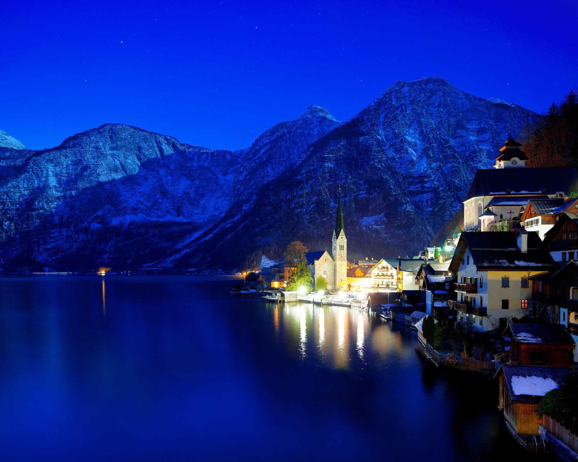 österreich nacht hallstatt winter lichter