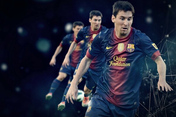 Lionel Messi clignotant balle. Footballeur