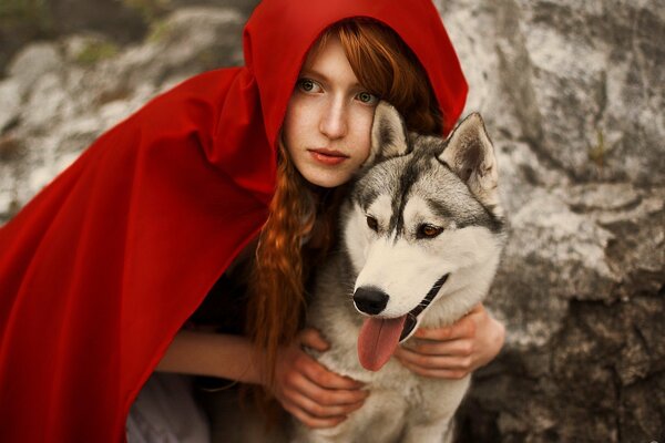 Little Red Riding Hood with a wolf