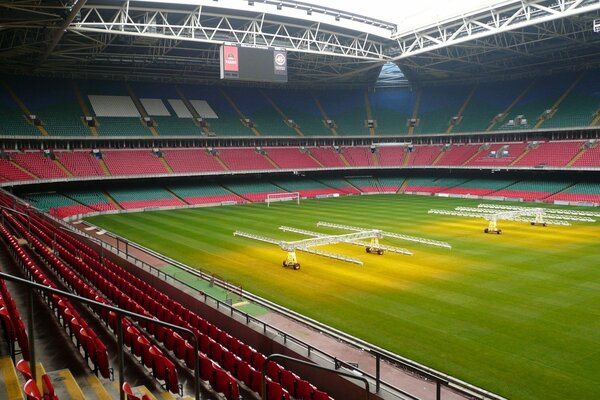 A football field without fans and athletes