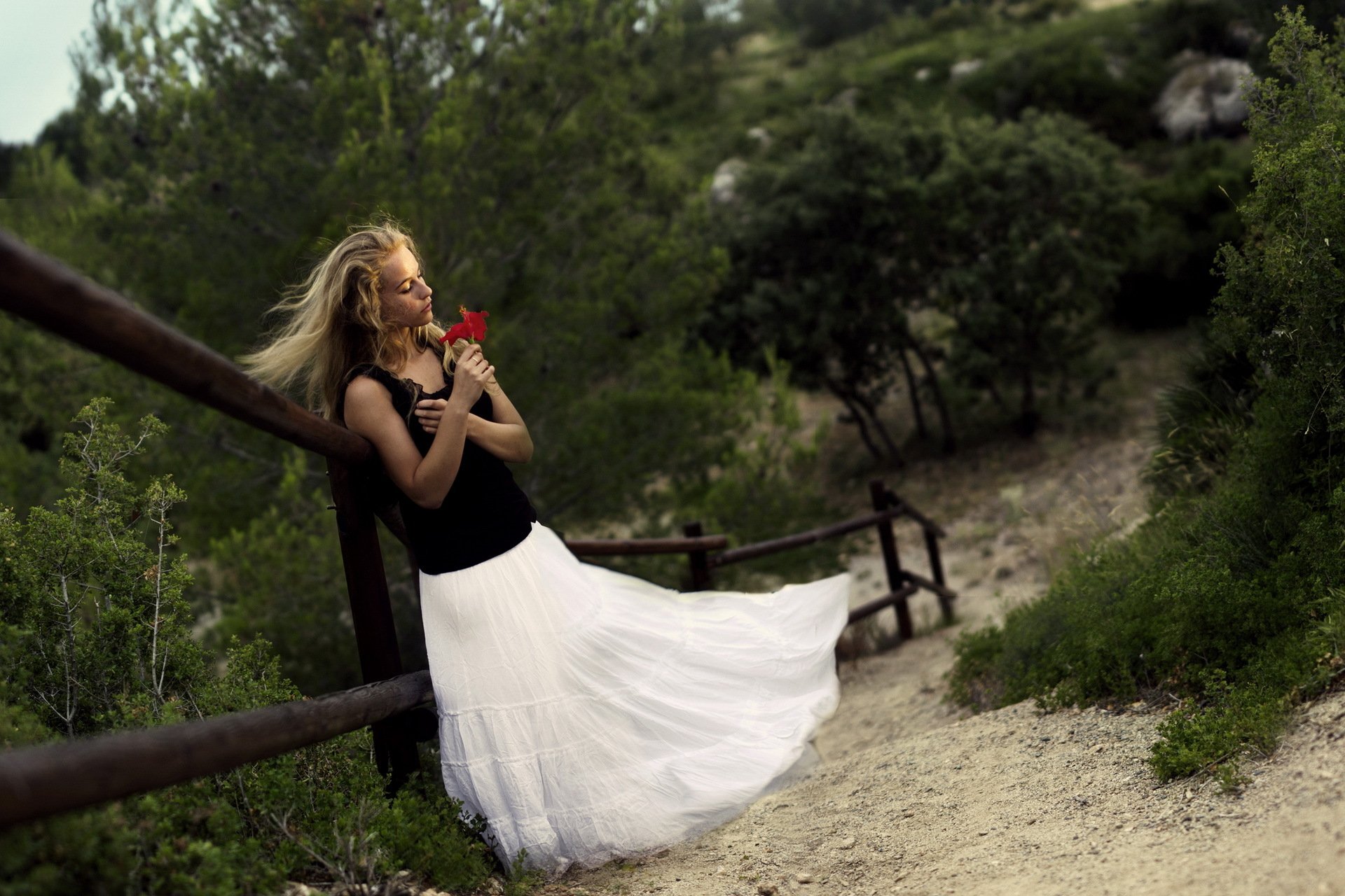 ragazza fiore ringhiera sfondo