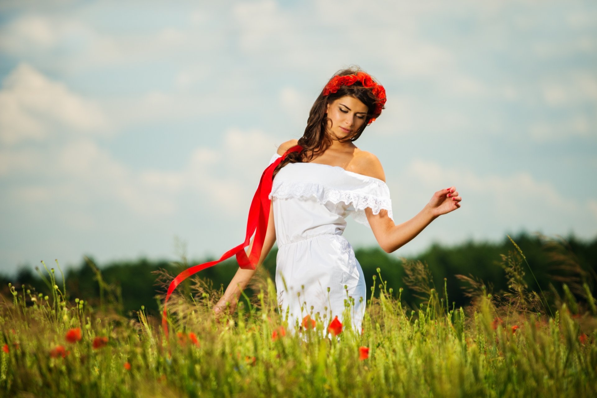 girls flower the field nature poppie