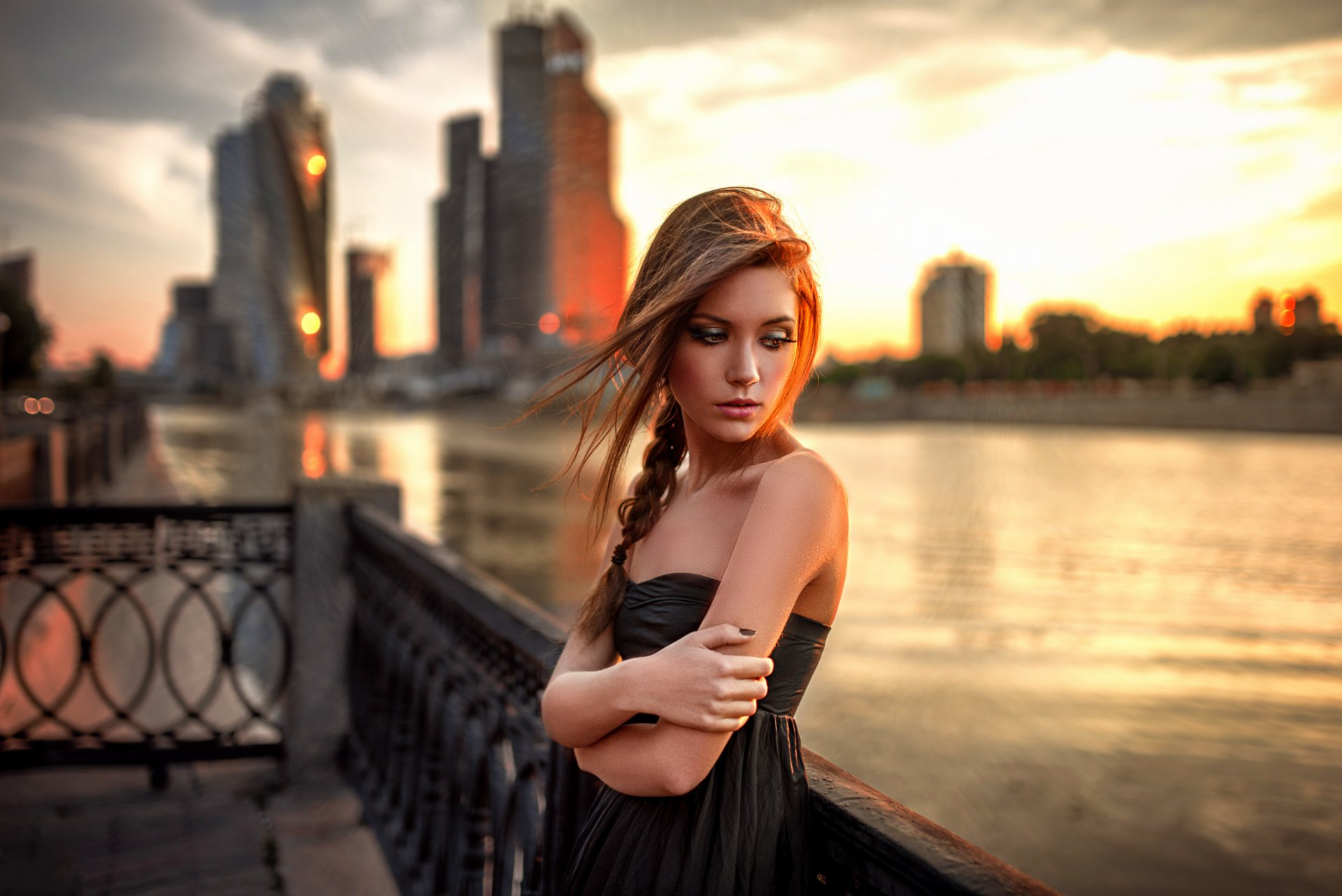 beauty eyes woman girl model popular portrait summer sun city lonely moscow