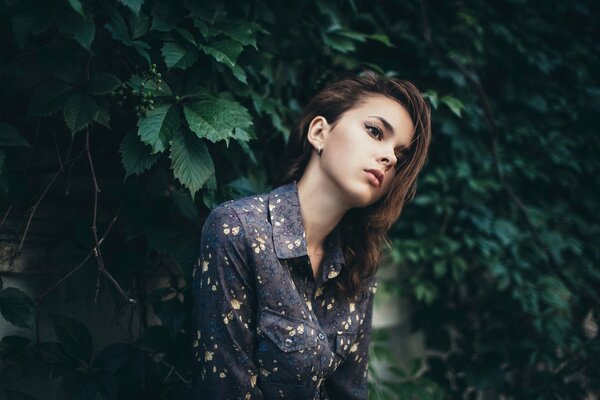 Valery Smetanin portrait in a shirt on a background of bushes