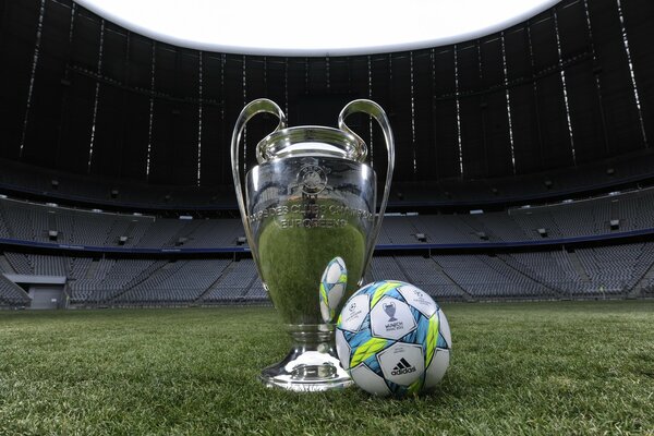 Football cup with a ball in the arena