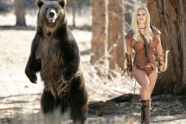 Fantasy girl archer and bear