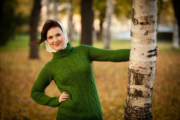 Brunette in a headscarf, nature, forest