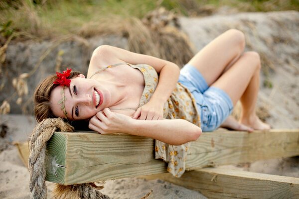 Megan Coffey poses on the sand