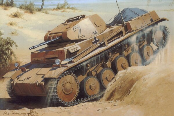 Die Kunst des Tanks im Sand fährt