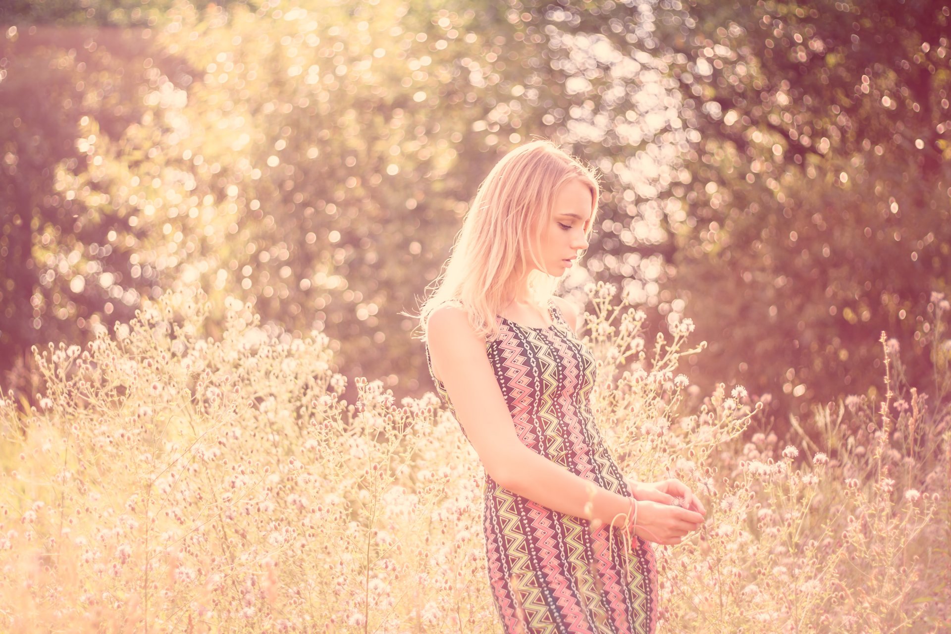 fille blonde robe pose nature