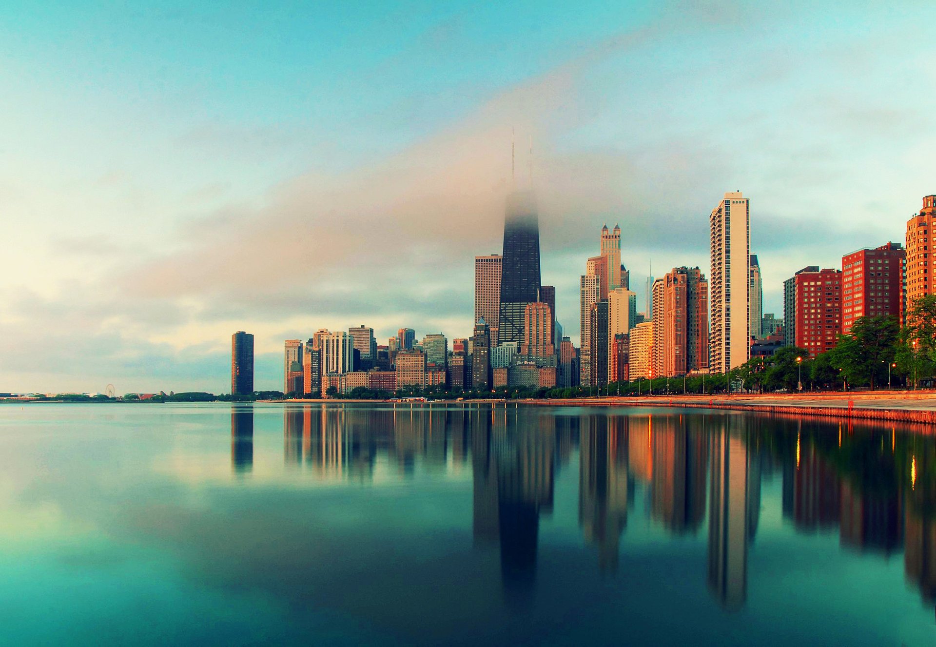 nebbia città acqua chicago illinois grattacieli