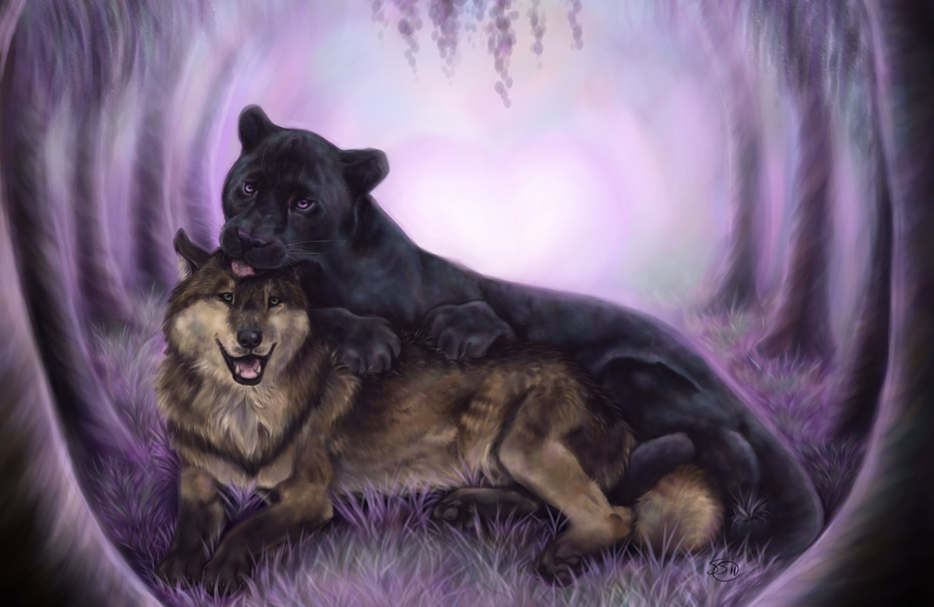 arte animales negro amistad pantera lobo depredadores