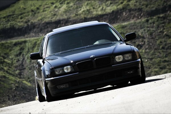 A black car on the road