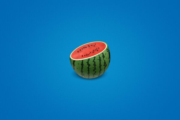 Wassermelone im Schnitt mit Knochen auf blauem Hintergrund