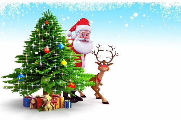 Babbo Natale con albero di Natale