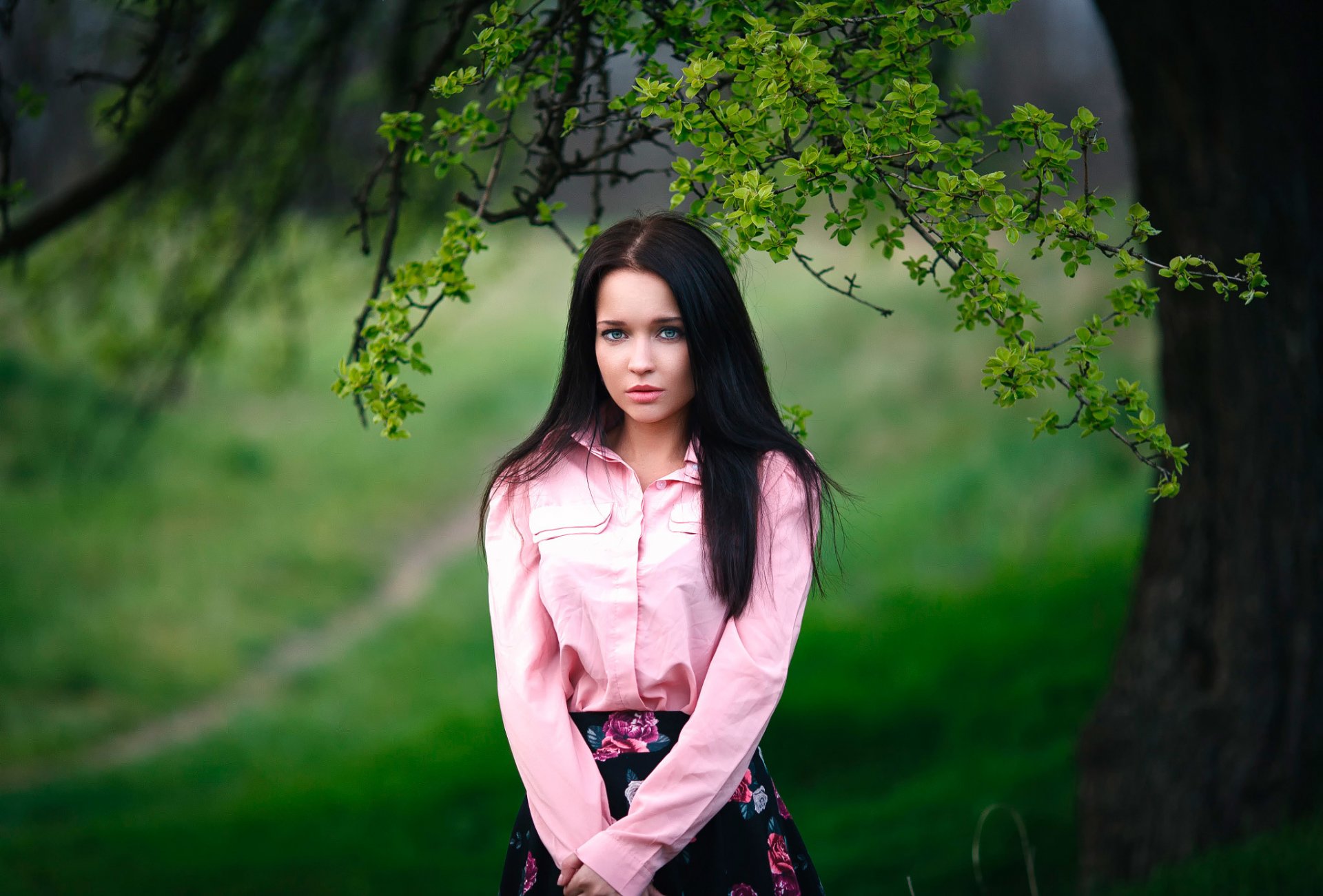 girl lost in the woods bokeh angelina cute denis petrov