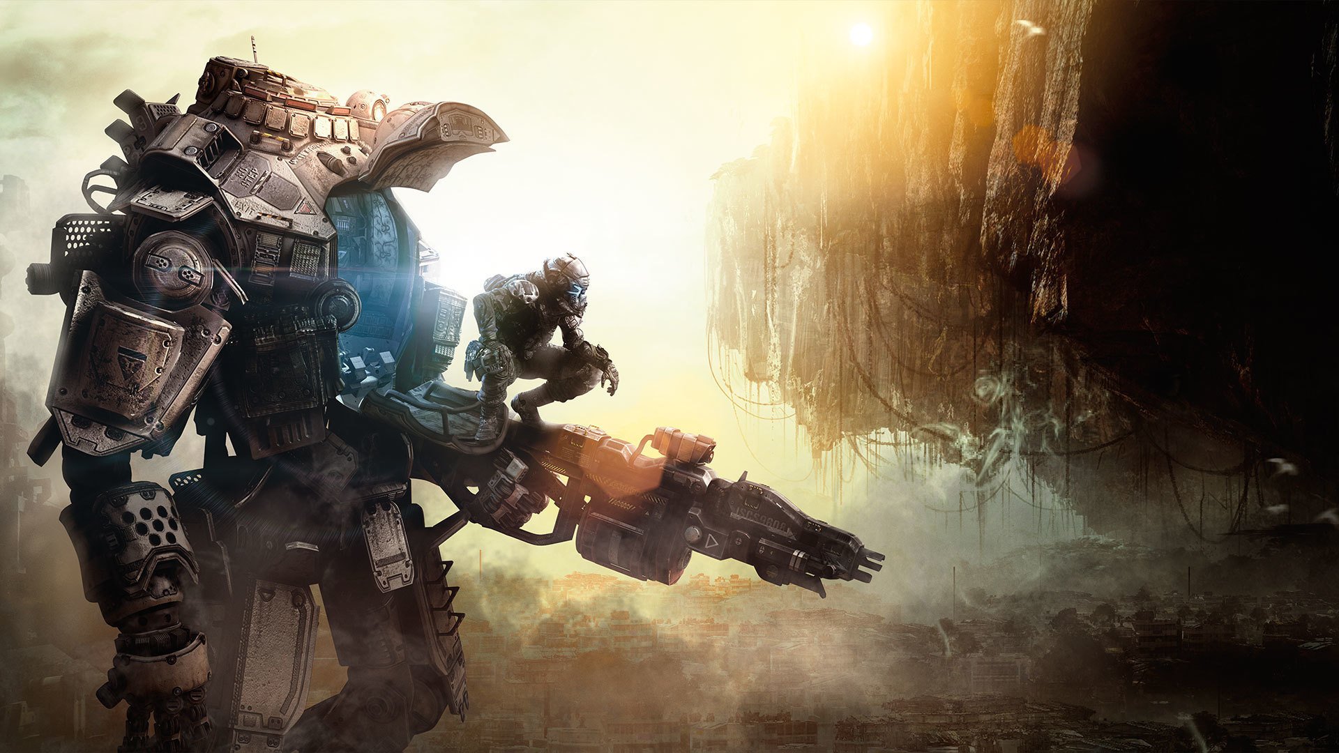 cabina di guida titanfall arma mecha città robot soldato cannone