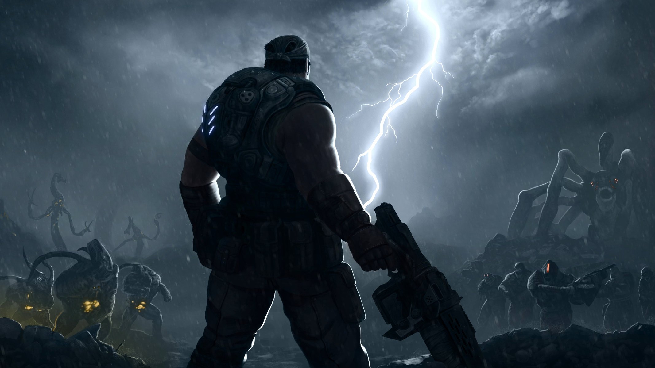 gears of war marcus fenix nuages pluie foudre monstres