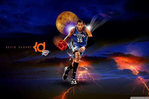 A basketball player leads the ball among the lightning