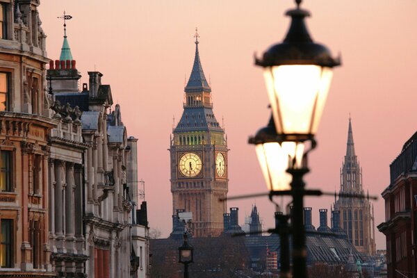 England London with big ben clock and lanterns