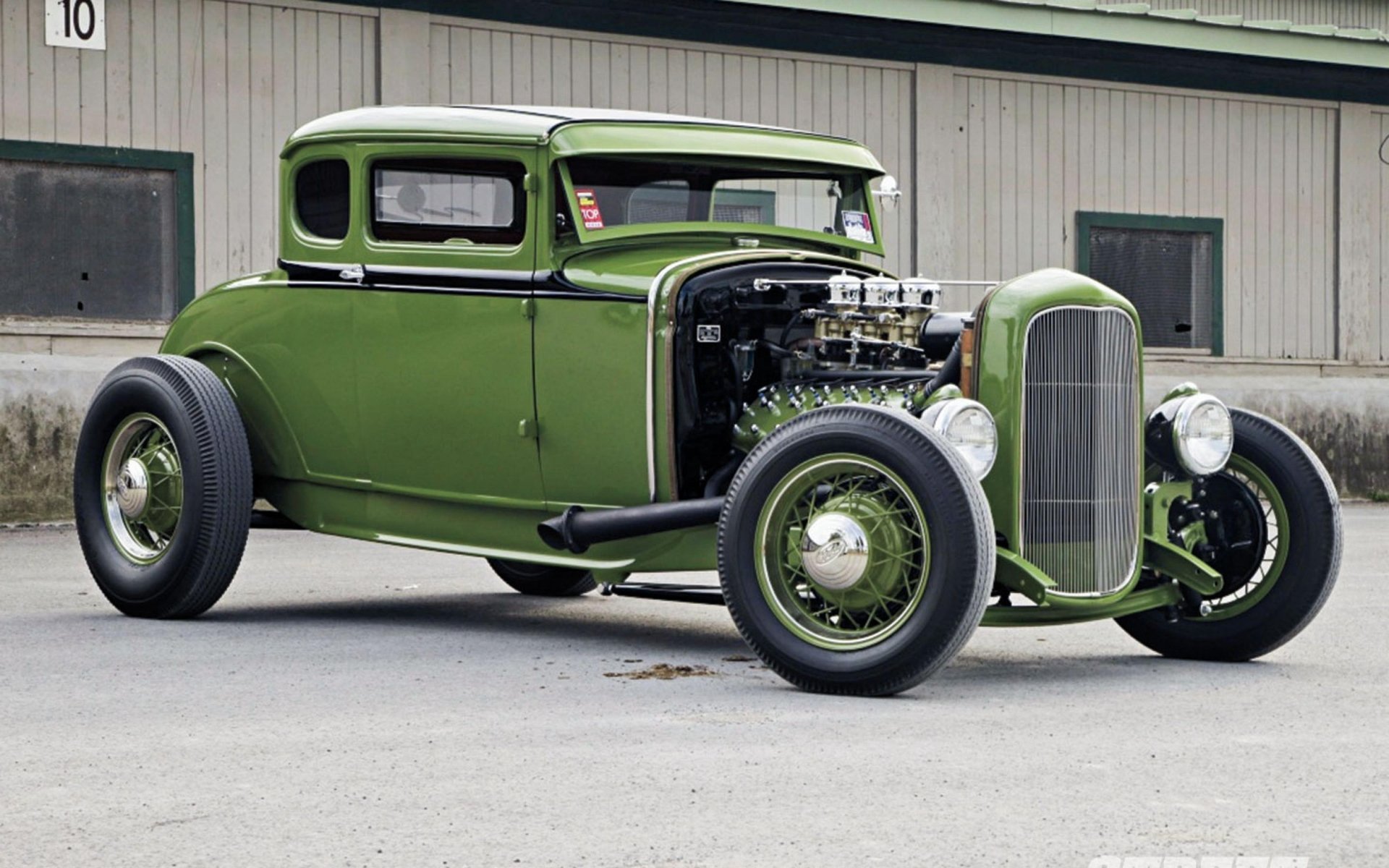 ford hod rod green car