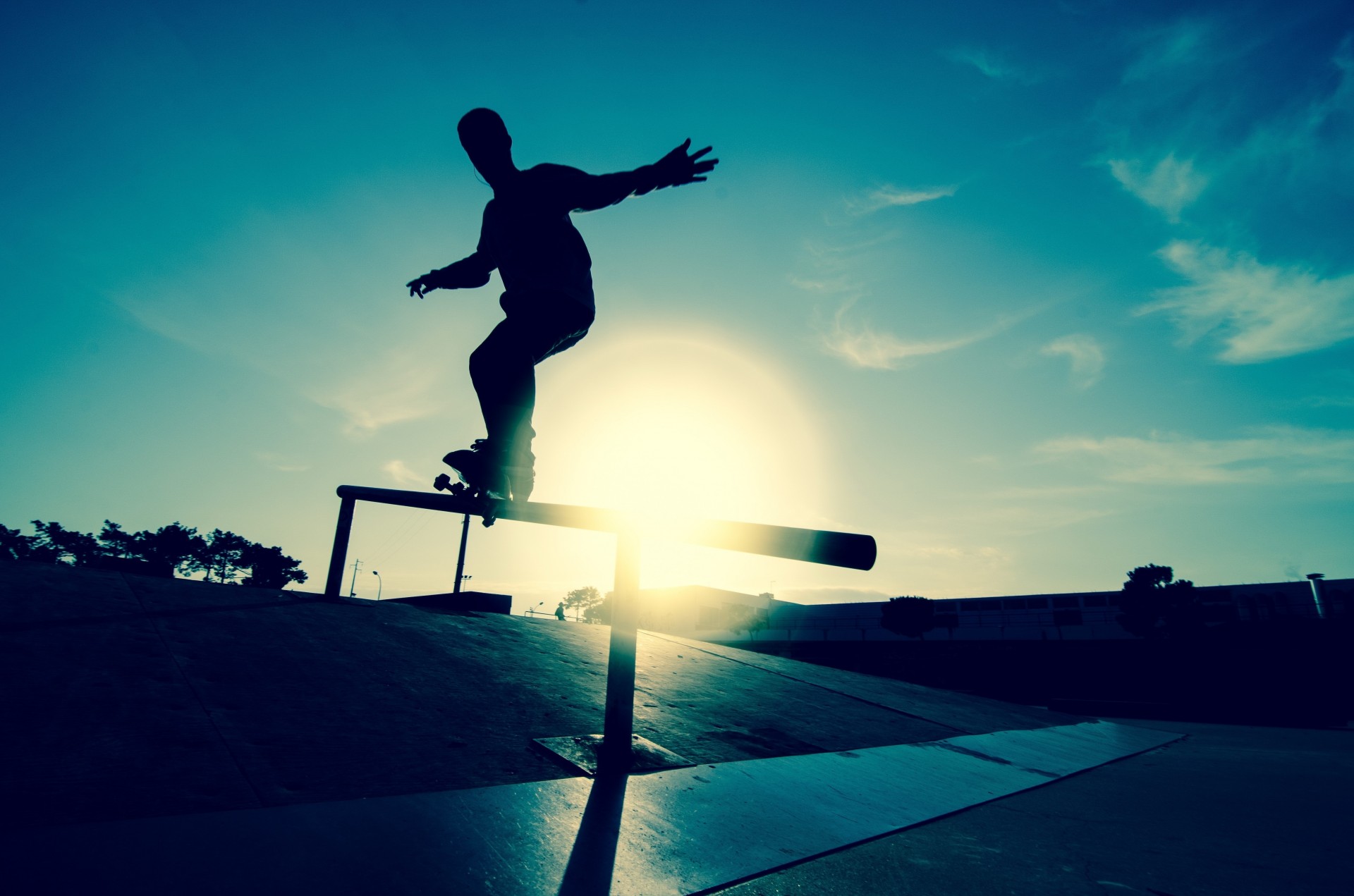 balustrade patinoire planche mouvement athlète silhouette skate