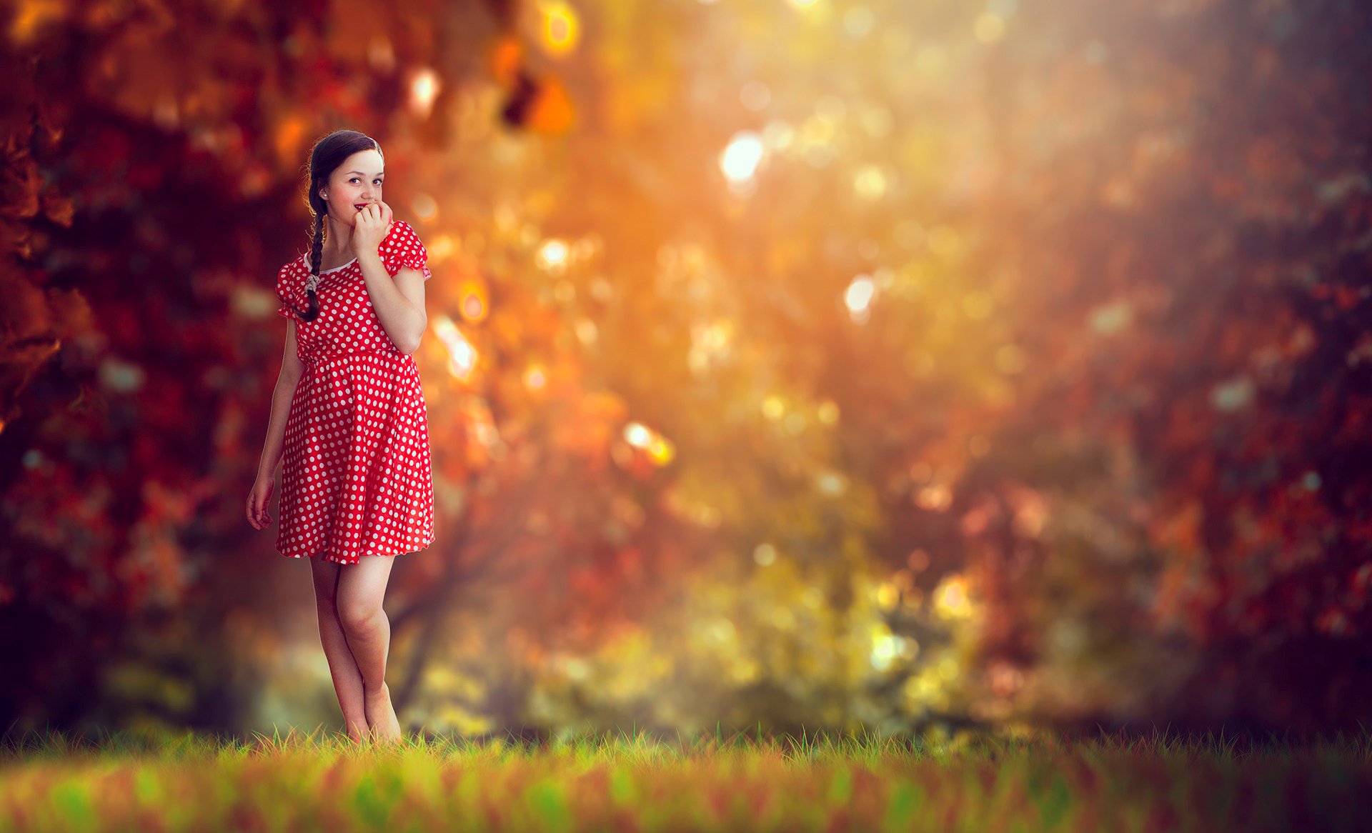 vestido sonrisa piernas otoño bokeh