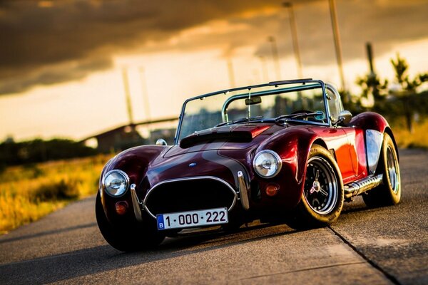 Coche retro Shelby en la carretera