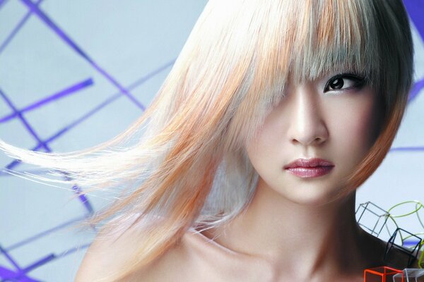 Skinny blonde Asian with light makeup