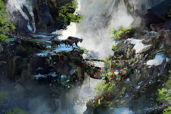 Les chèvres dans les montagnes avec des drapeaux dans le jeu frycry 4