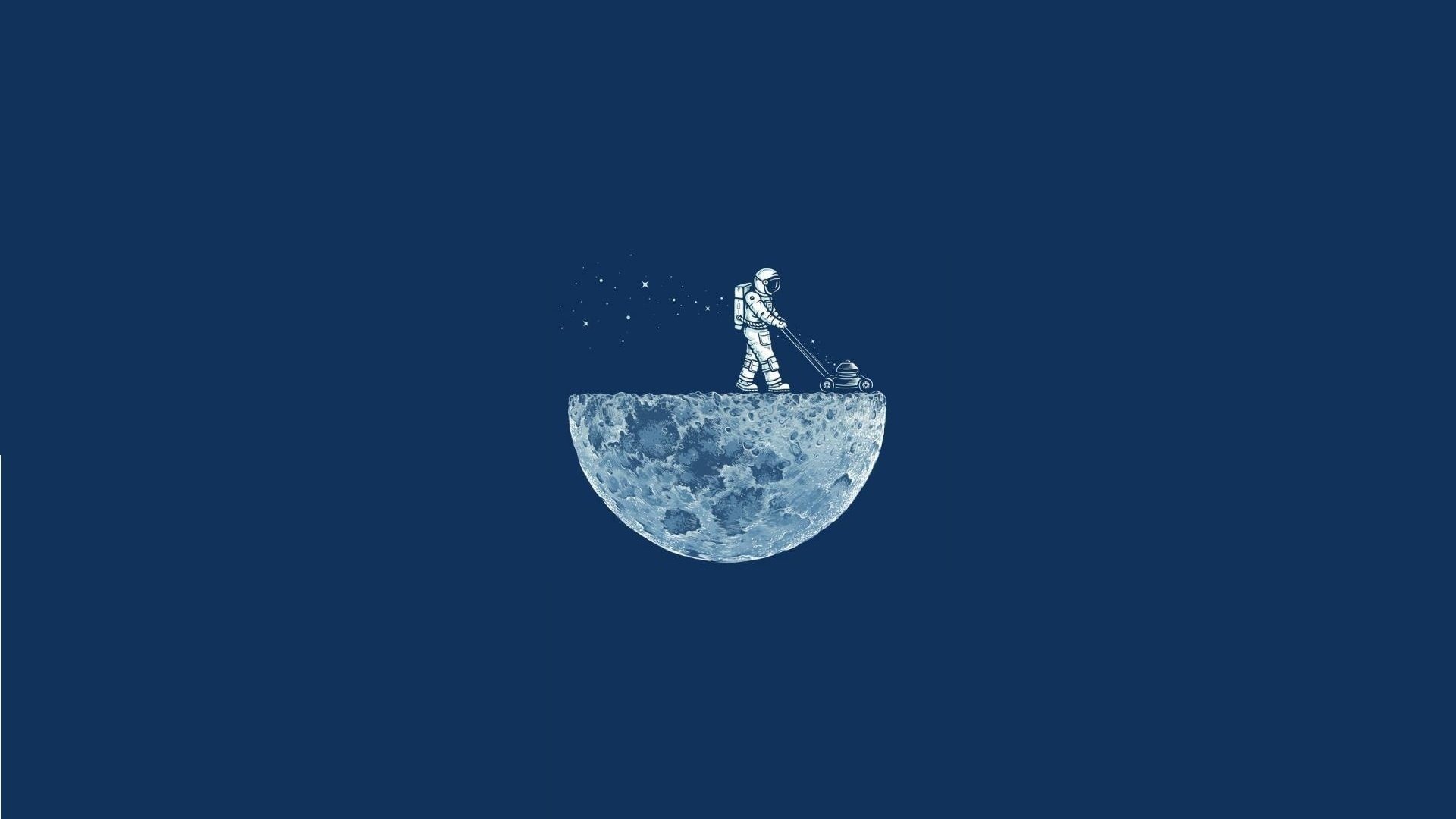 minimalismo astronauta cortacésped luna luna azul