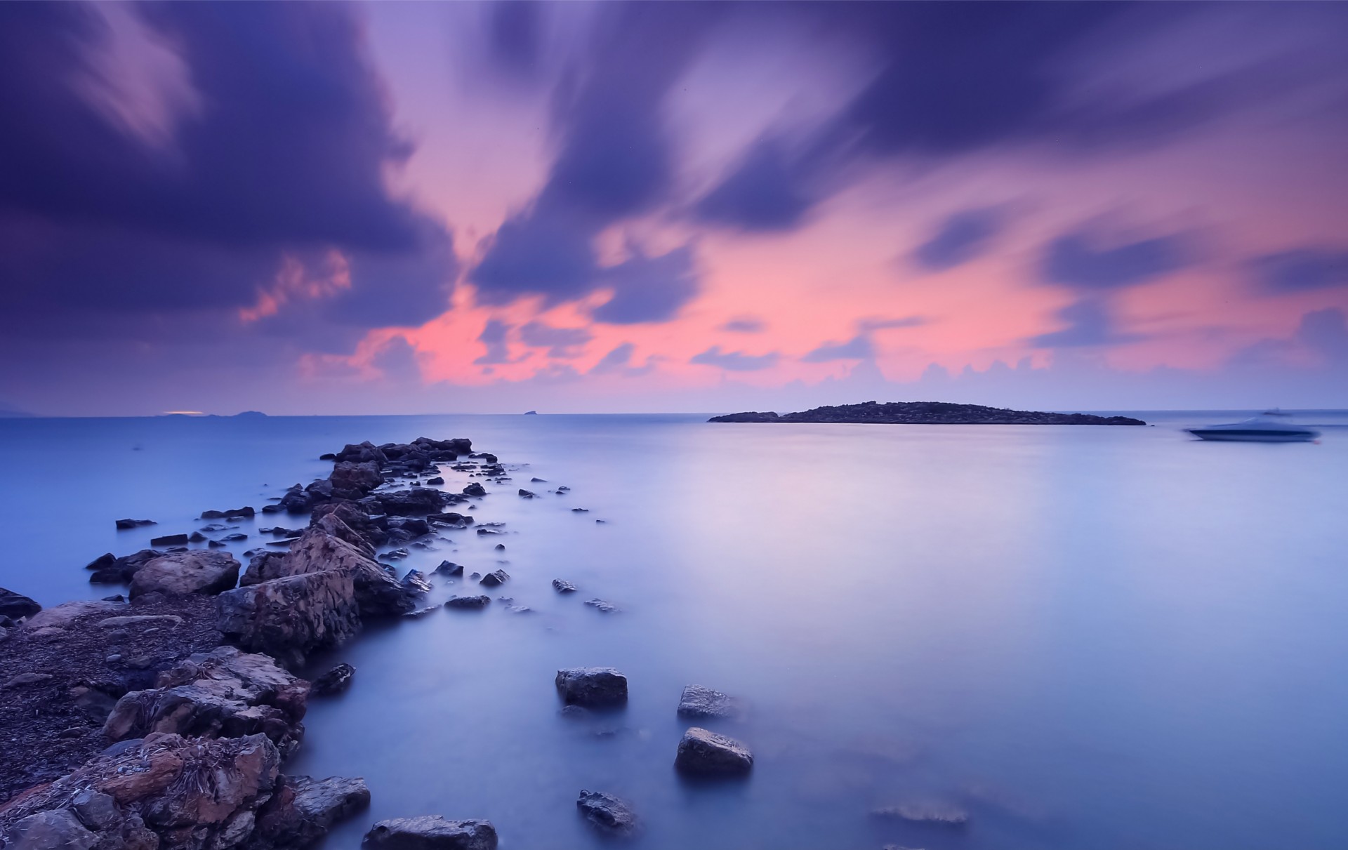 pietre nuvole arancione tramonto riva notte cielo mare