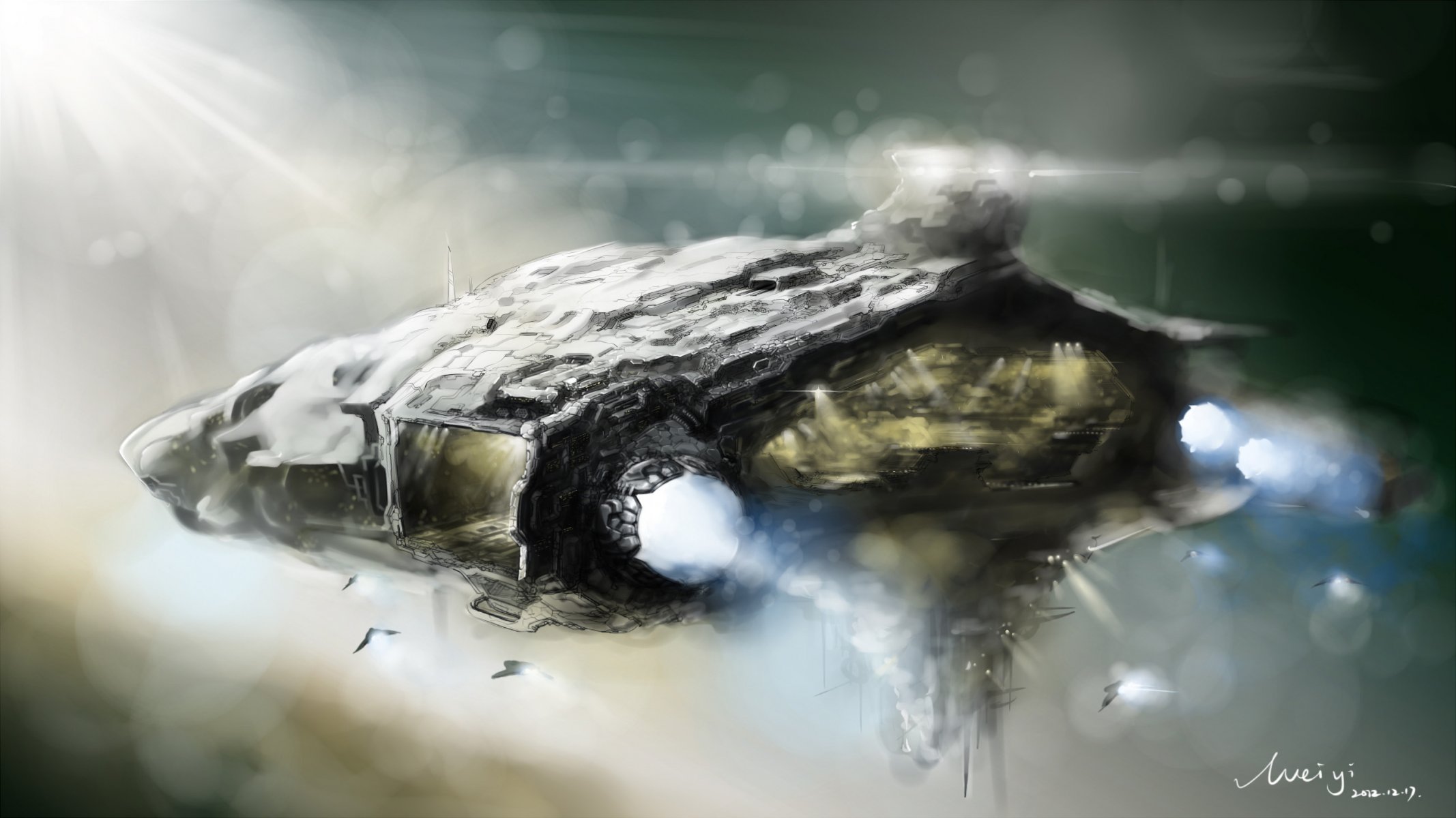 art ship space fighters nebula