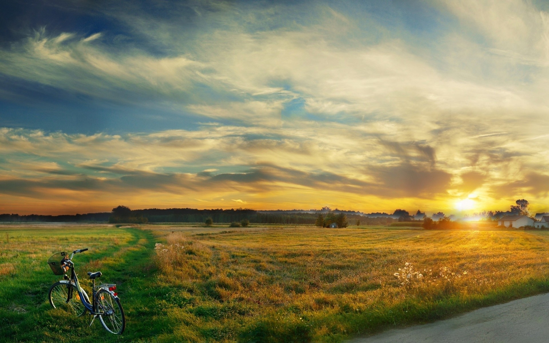 stille fahrrad sonnenuntergang himmel nacht wolken feld