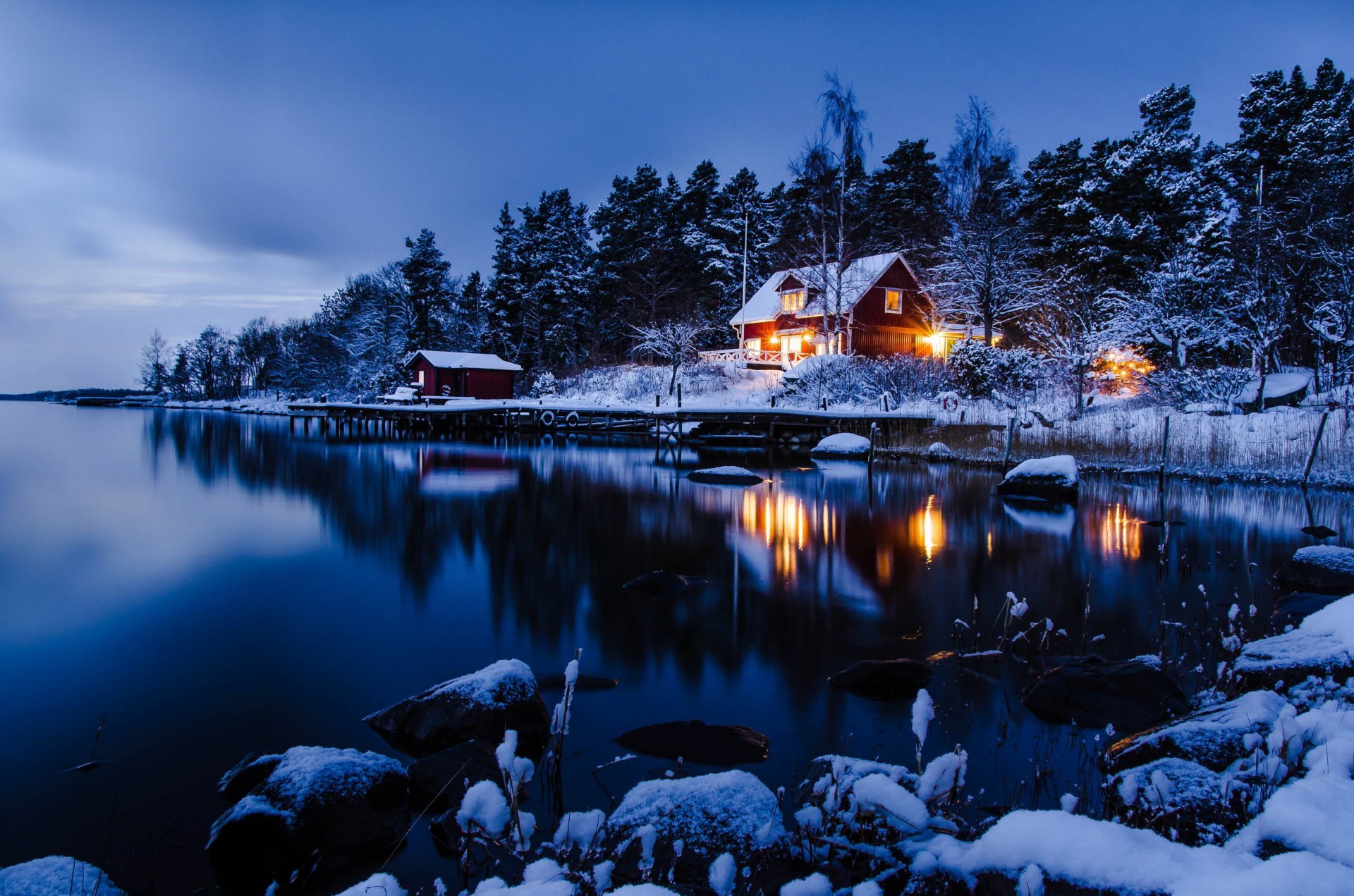 piedras paisaje lago suecia invierno hogar