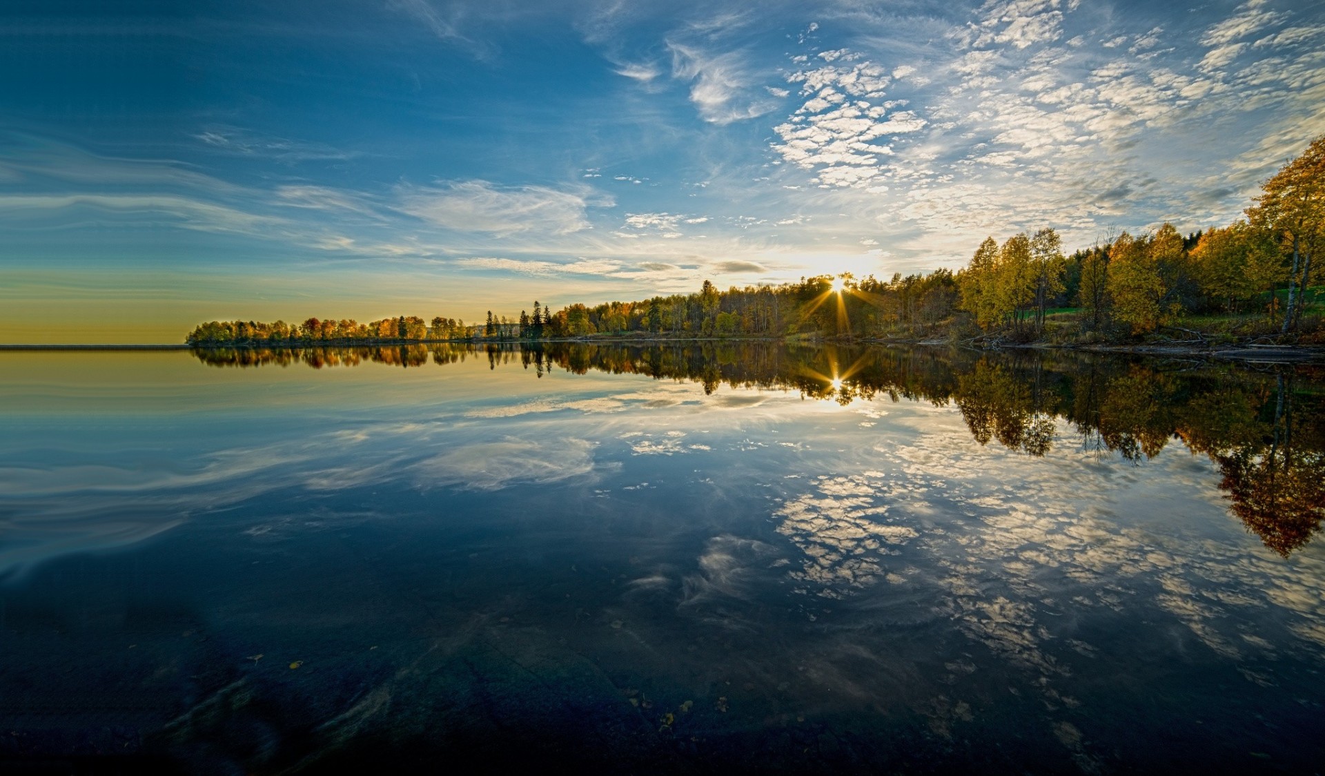 réflexion lac norvège automne arbres