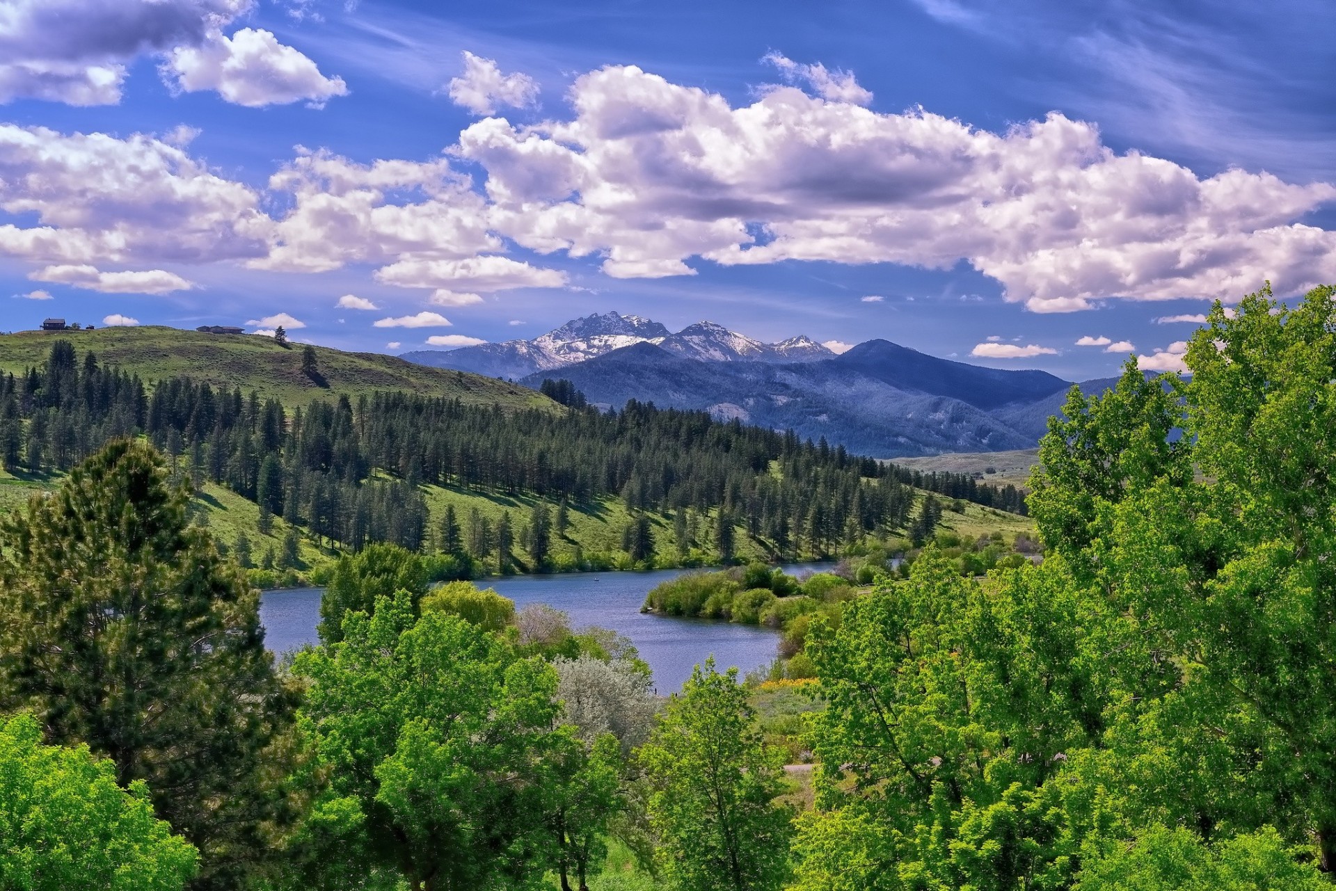 landschaft tal bäume wolken see berge washington