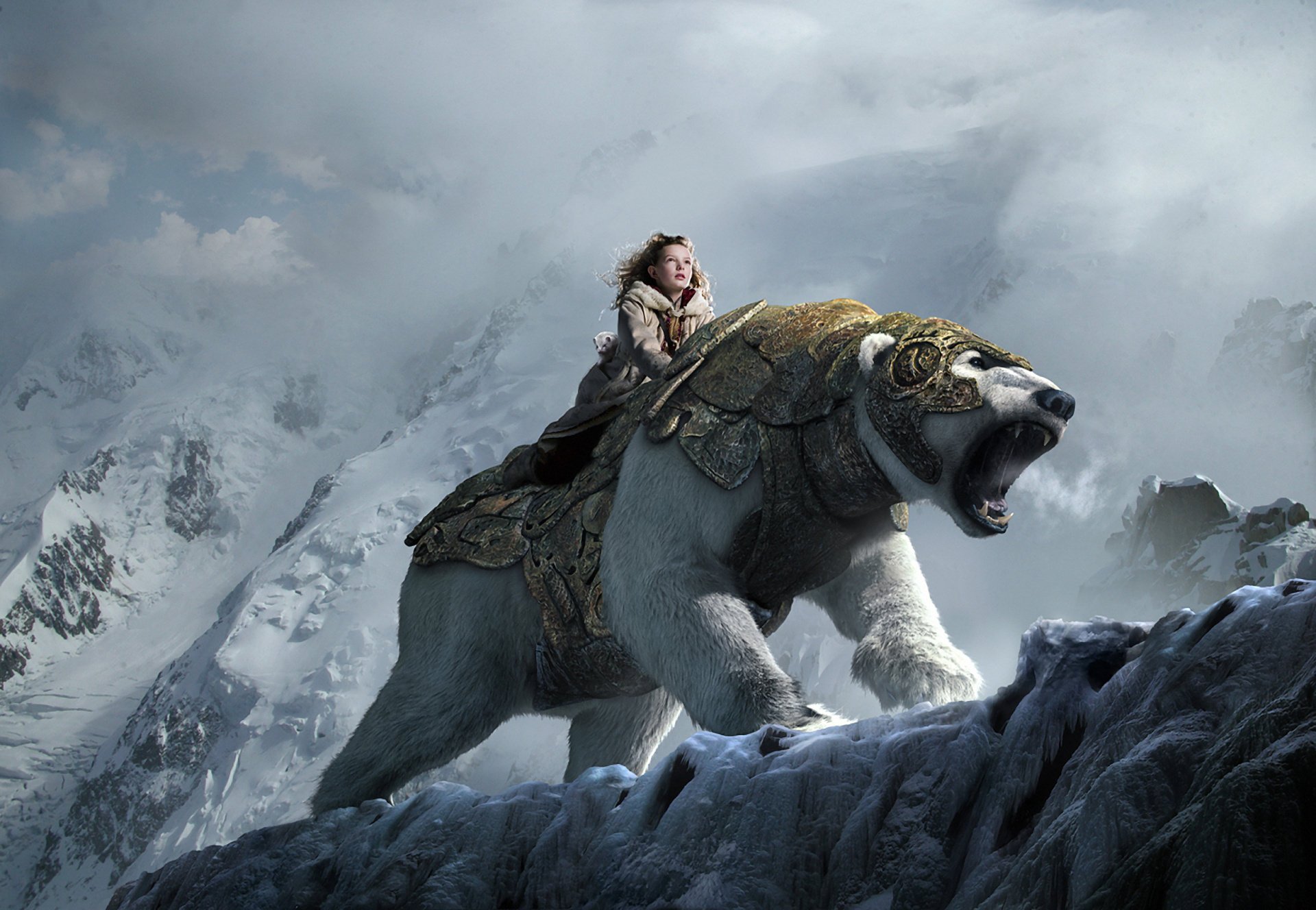 the golden compass золотой компас медведь горы снег девочка