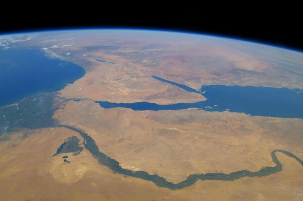 Aufnahme der Erde aus dem Weltraum Nil, rotes Meer, Mittelmeer, Sinai-Halbinsel