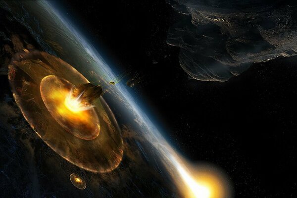 Asteroid crashes into Earth satellite view from space