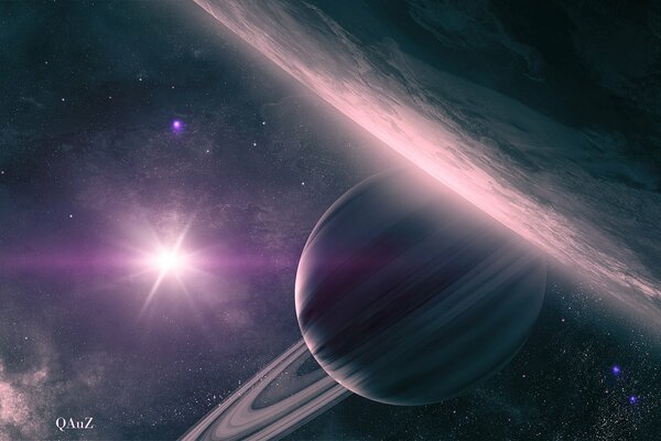 Art of the planet Saturn with rings in space